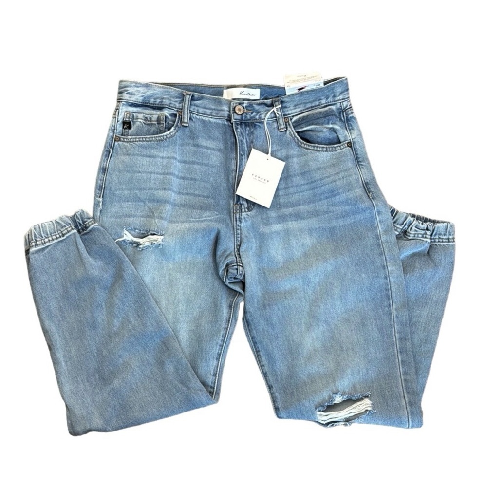 KanCan Jogger Jeans Women's 9/28 Blue High Rise Distress Holes New‎
